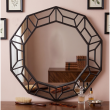 Decagonal Wall Mirror Black Plastic Framed 61x57Cm