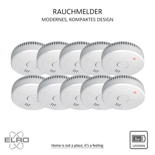 ELRO FS1801  10Piece Smoke Detector Set  10Year Sensor  Complies with
