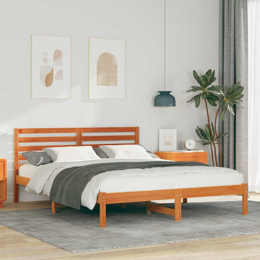 Vidaxl Bed Frame With Headboard Wax Brown 140 X 200 Cm Solid Pine Wood