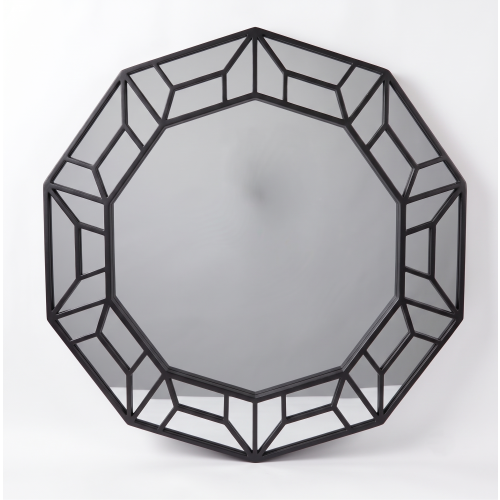 Decagonal Wall Mirror Black Plastic Framed 61x57Cm 2