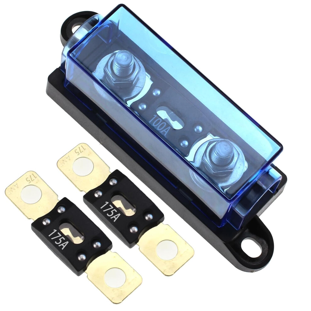 Rkurck 1 Way Mega/Amg Fuse Holder 175A, Bolt Down M8 5/16" (2 Pack 175A Fuses + 1 Way Fuse Holder 100A) 5003134152268