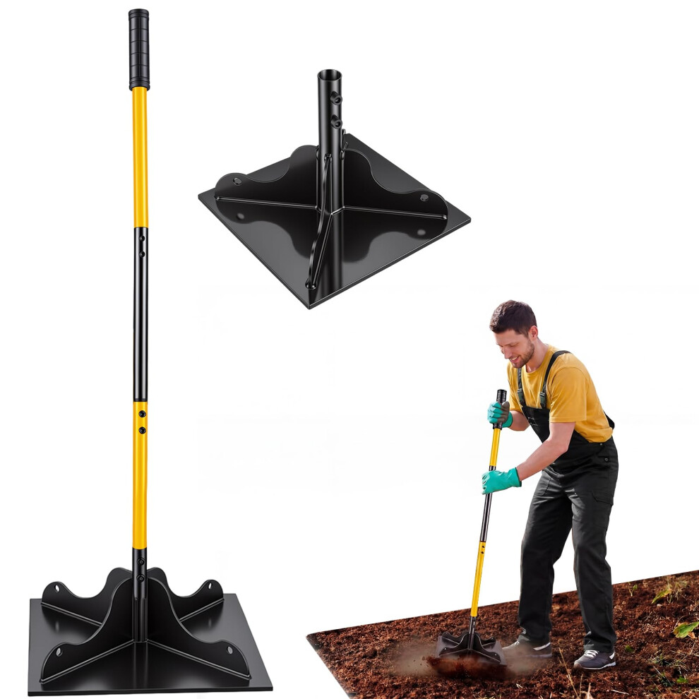 25Cm X 25Cm Ground Tamper, Heavy Duty Steel Manual Compactor With 1.22M Handle, Plate Soil Compactor, Concrete Tamping Tool For Leveling Soil, Gravel 5007276376650