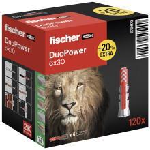 fischer DuoPower 6 x 30 in an Attractive Lion Action Box, Universal Dowels, Powerful 2-Component Dowels for Mounting in Concrete, Bricks, Stone, etc.