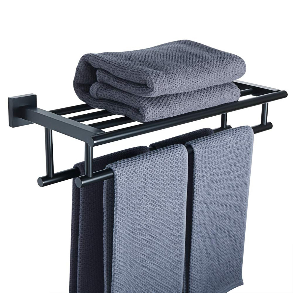 Sayayo 20-Inch Black Towel Rail Wall Mounted Sus304 Stainless Steel Towel Rack Shelves Towel Holder With Double Towel Bars For Bathroom, Egz8050-B 5007379550452