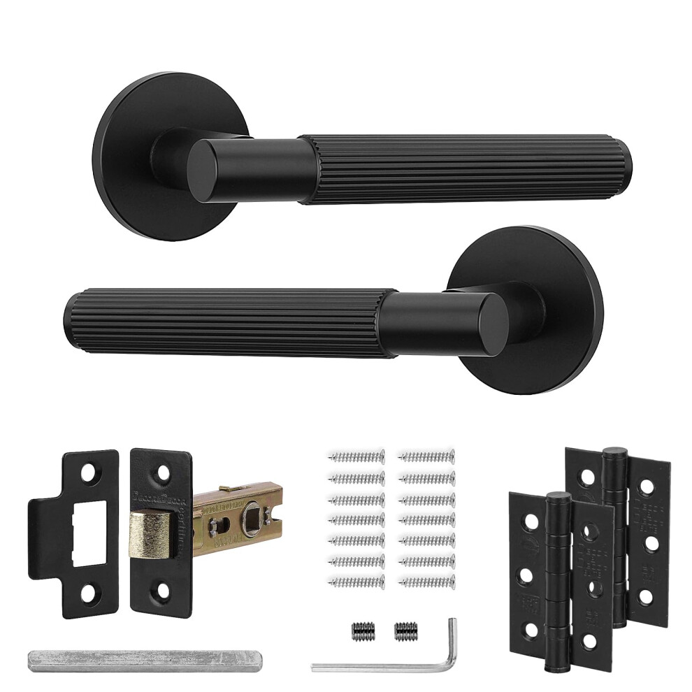Decoranddecor Hera Black Door Handles Internal - Aluminium Matt Black Door Handle Sets For Wooden Interior Doors - Internal Door Handles With Mortice 5004866541276