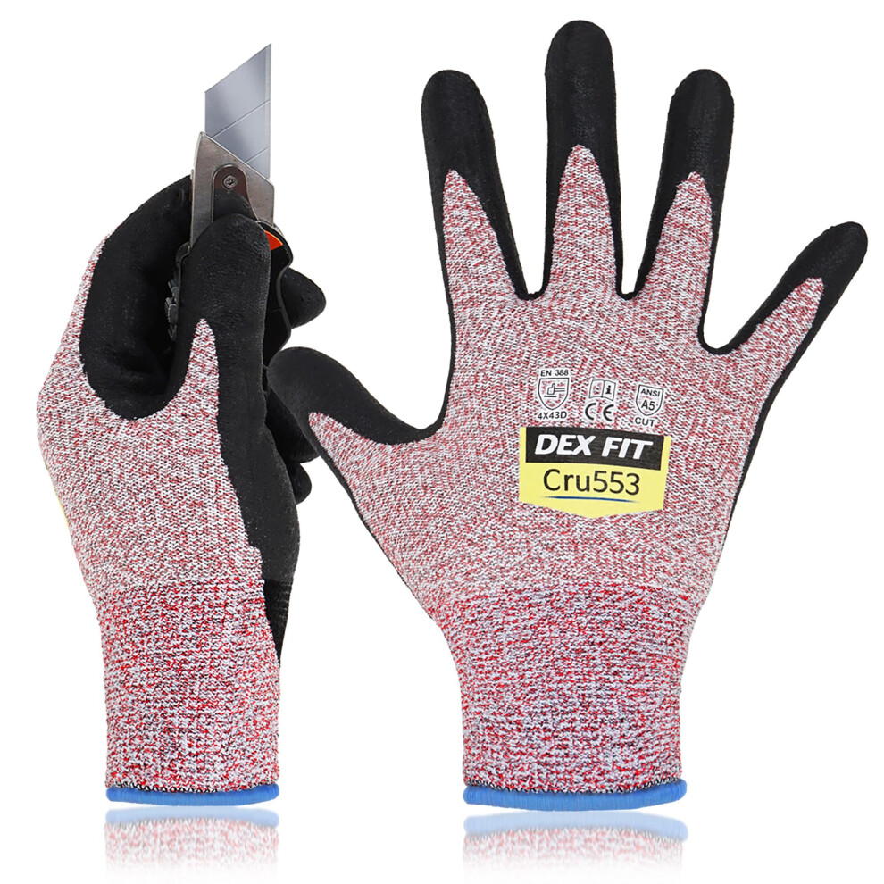 Dex Fit Level 5 Cut Resistant Gloves Cru553, 3D Comfort Stretch Fit, Power Grip, Durable Foam Nitrile, Smart Touch, Machine Washable, Thin & Lightwei 5008864010949