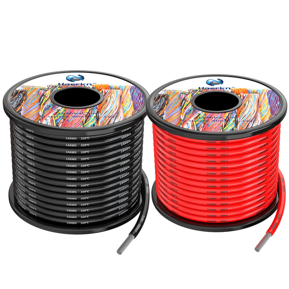 2.0Mmâ² 14 Awg Silicone Electrical Wire Cable 66Ft[33Ft Black 33Ft Red] 14 Gauge Separete Wire Hook Up Oxygen Free Stranded Tinned Copper Wire High Te 5001215697813