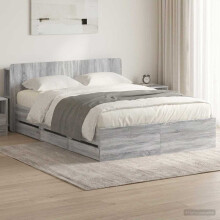 vidaXL Bed Frame with Storage Grey Sonoma 150 x 200 cm Engineered Wood