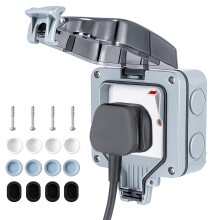 CROWNSHOP Outdoor Socket Waterproof 13A 1-gang Switch Single IP66 Outdoor Weatherproof No Switch Socket Wall Power Socket Weatherproof Plug Socket Bo