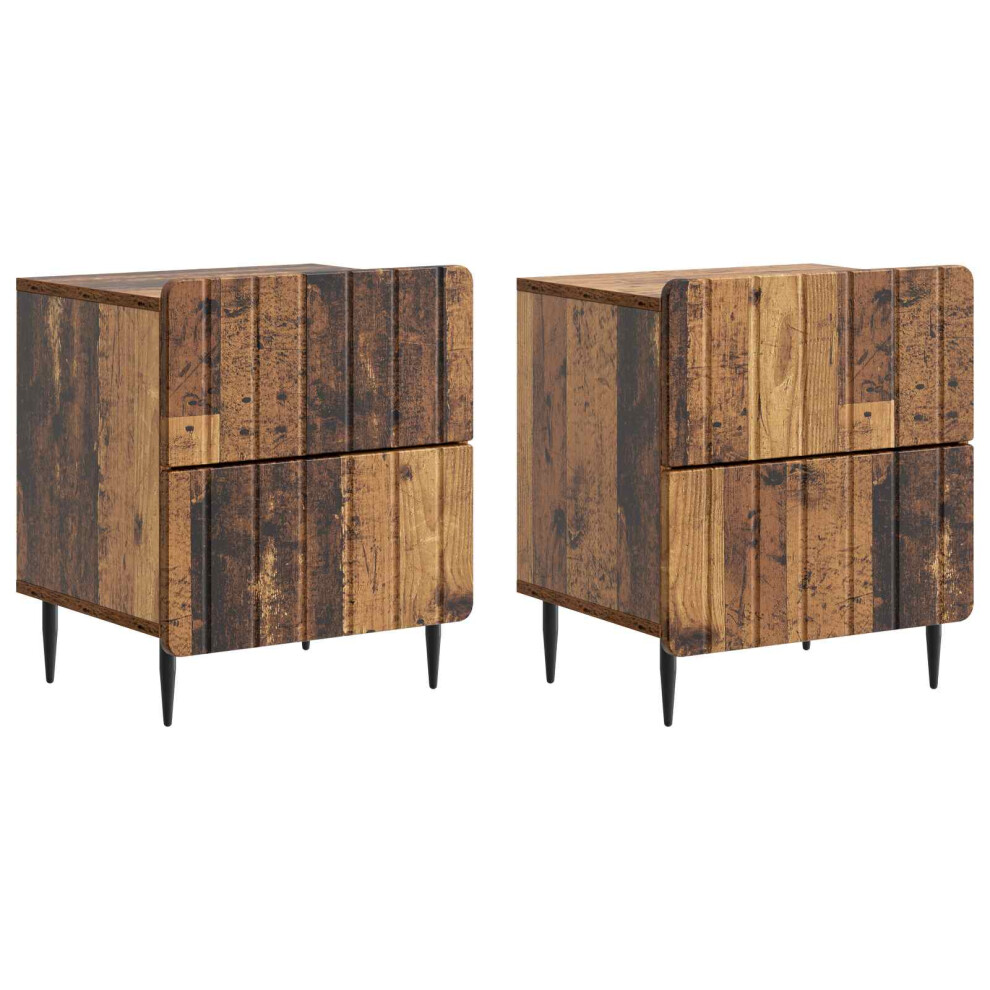 Vidaxl Bedside Cabinet With Drawer 2 Pcs Old Wood 43 X 34.5 X 49.5 Cm