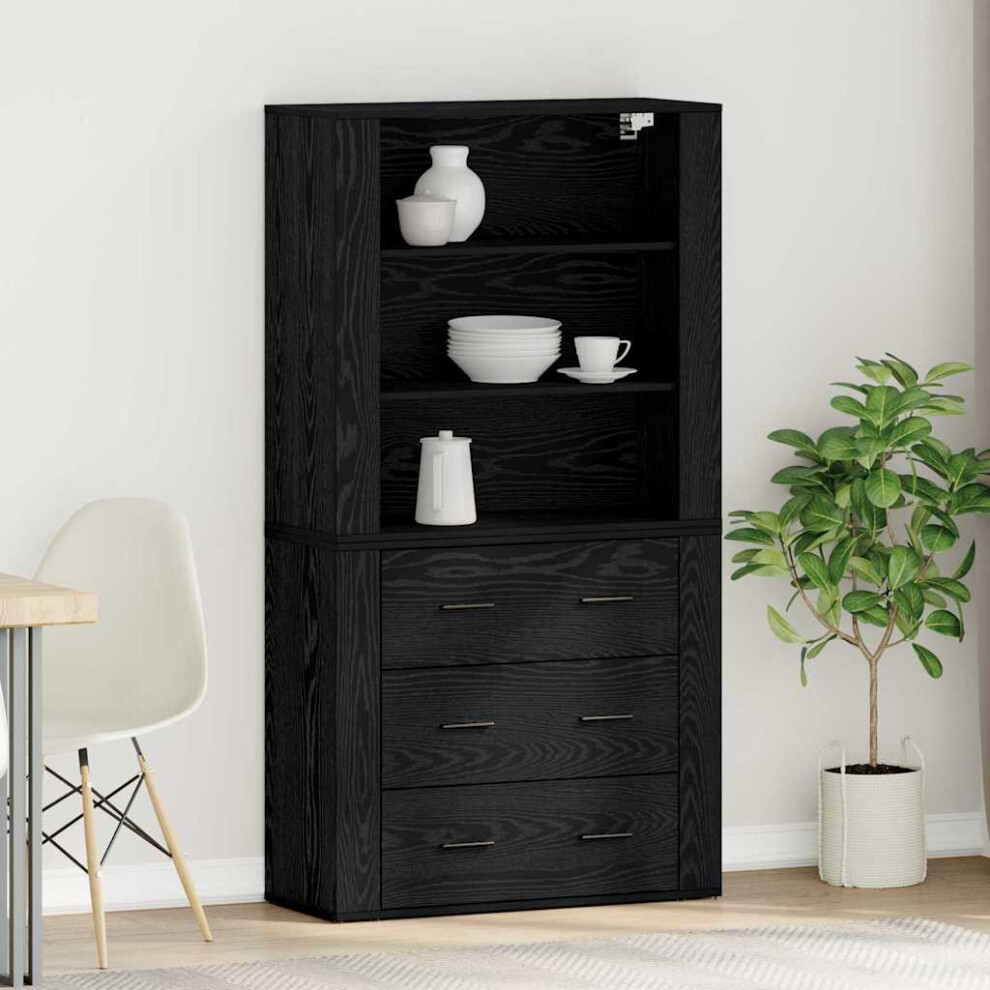 Vidaxl Highboard Black Oak 80 X 33 X 150 Cm Engineered Wood