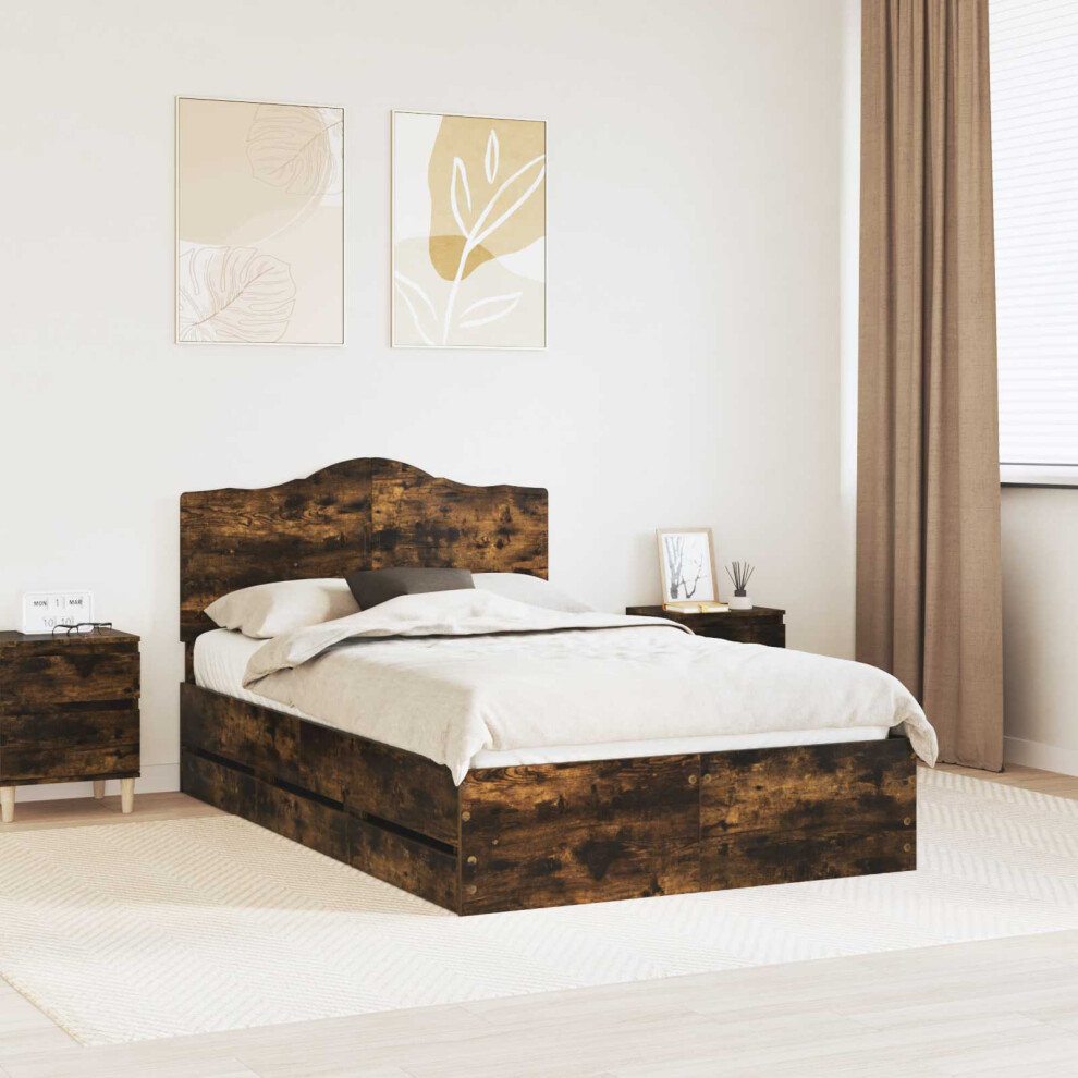 Vidaxl Bed Frame With Drawer Smoked Oak 135 X 190 Cm Engineer Wood