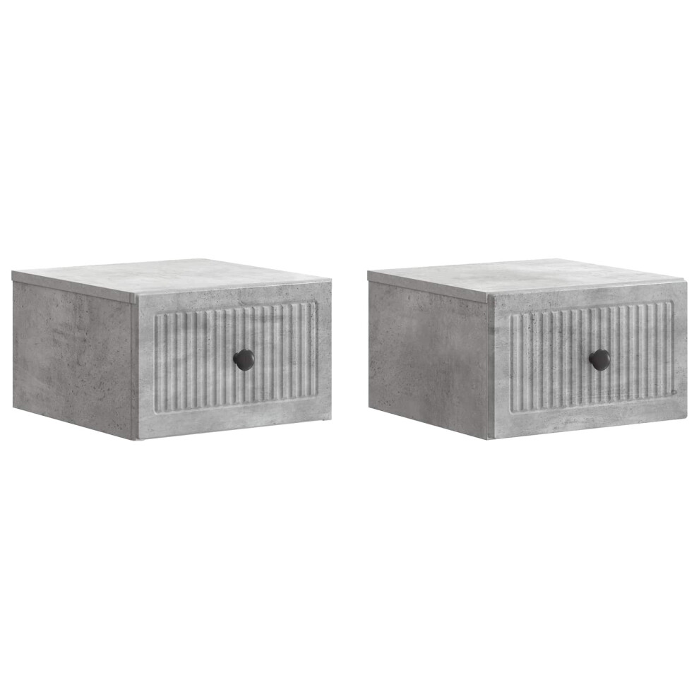 Vidaxl Wall-Mounted Bedside Cabinet With Drawer 2 Pcs Concrete Grey