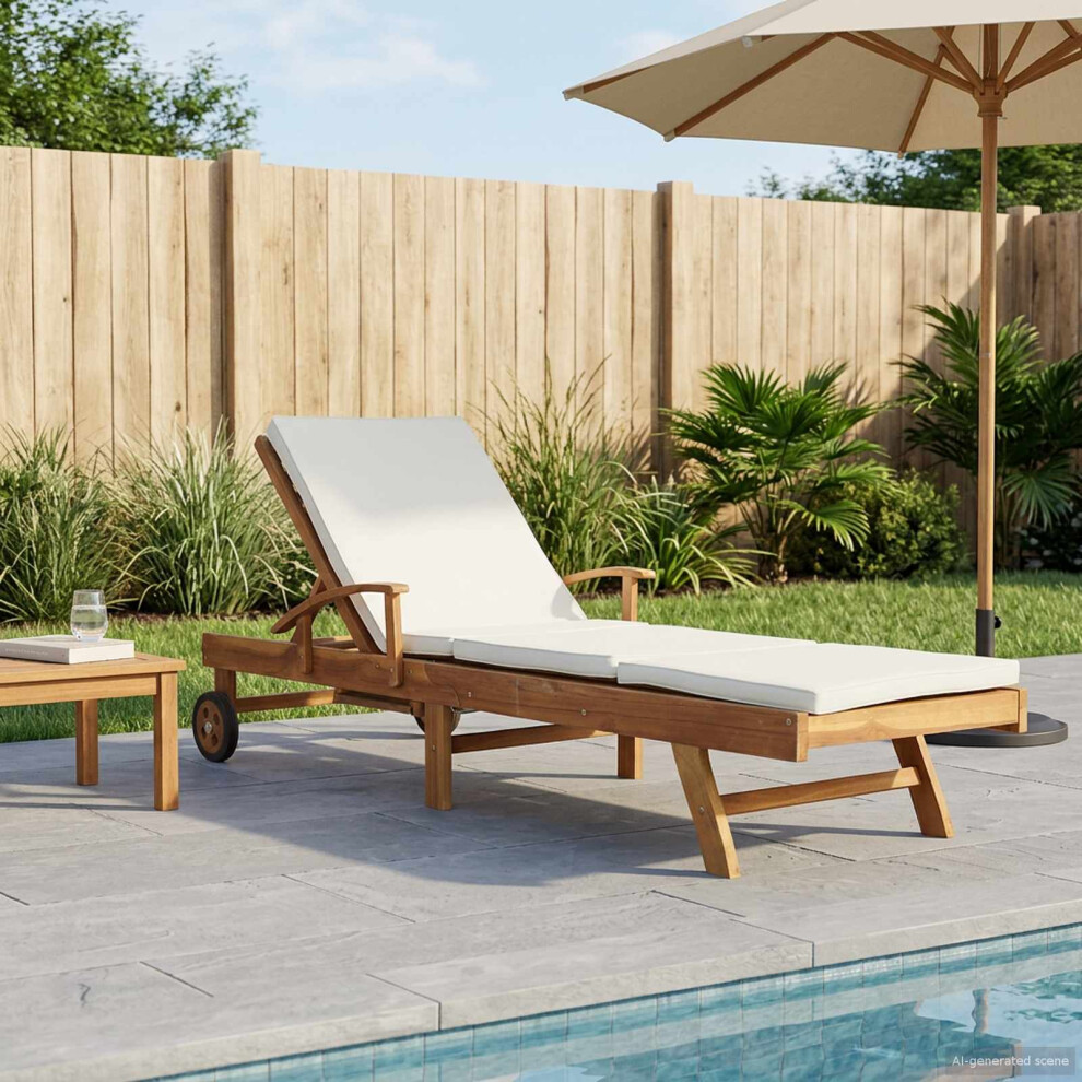 Vidaxl Sun Lounger With Cushion Solid Teak Wood Brown And Cream Cream,Brown