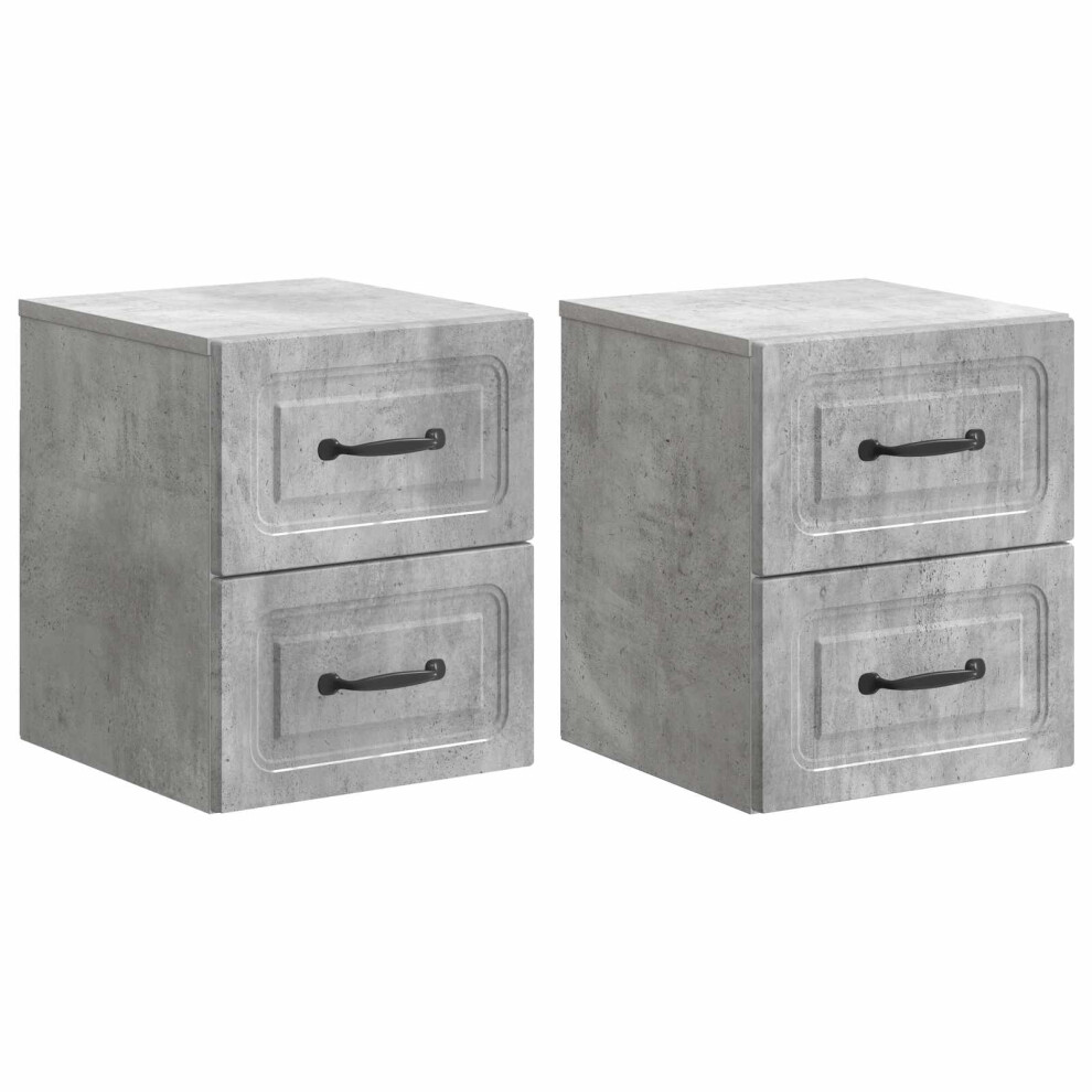 Vidaxl Wall-Mounted Bedside Cabinet With Drawer 2 Pcs Concrete Grey