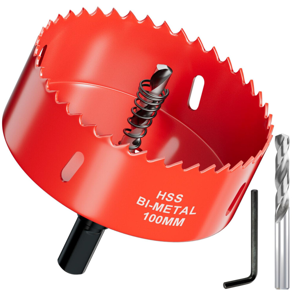100Mm Bi-Metal Hole Saw With Arbor And Pilot Bit - Fast Cut Quality Hole Cutter Drill Bit For Wood, Plywood, Fiberglass, Plastic, Drywall, And Stainl 5001515731323