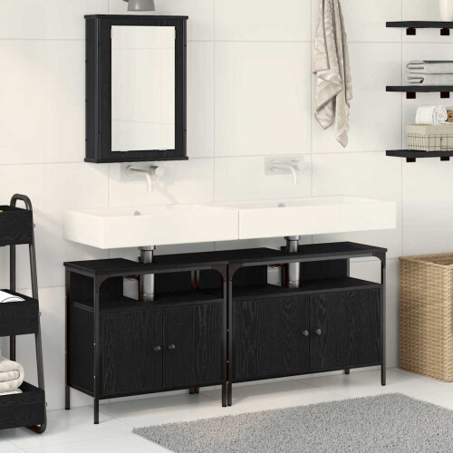 VidaXL vidaXL Bathroom Vanity Units with Shelf 3 pcs Black Engineered wood