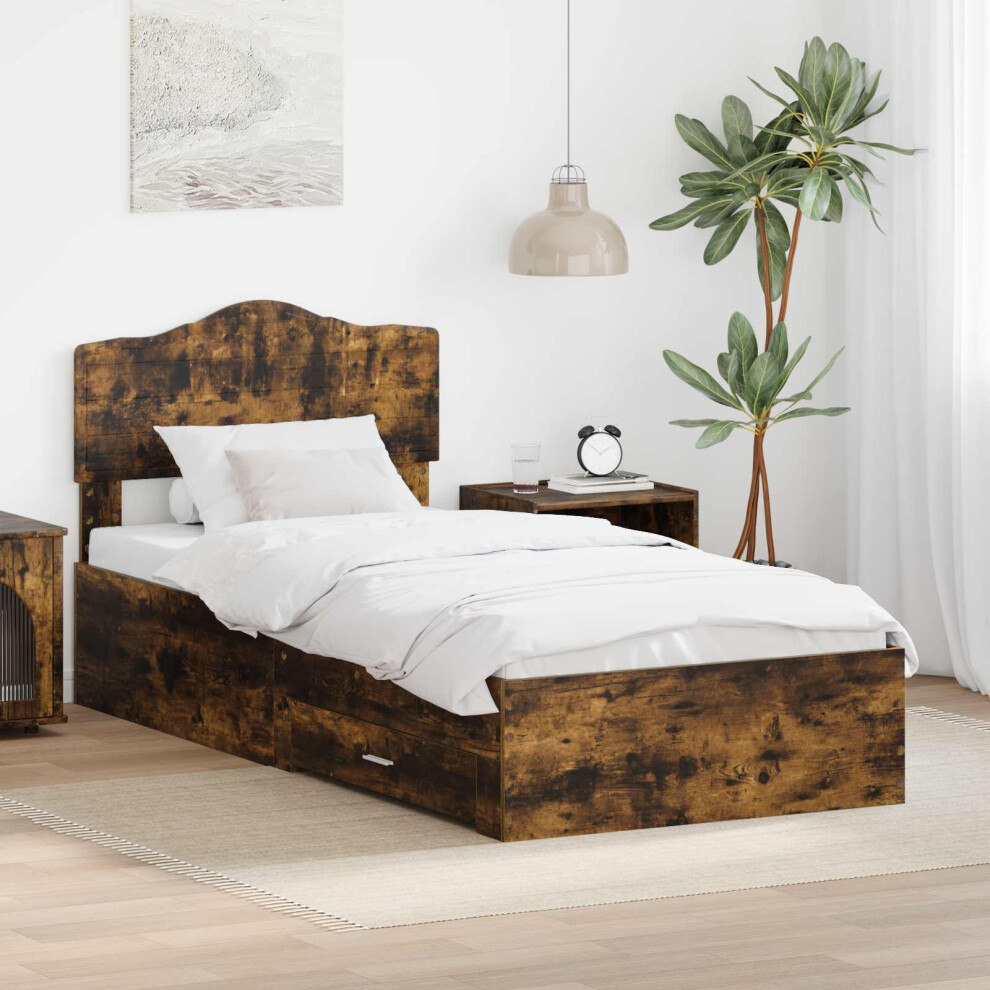Vidaxl Bed Frame With Headboard Smoked Oak 90 X 190 Cm Engineered Wood