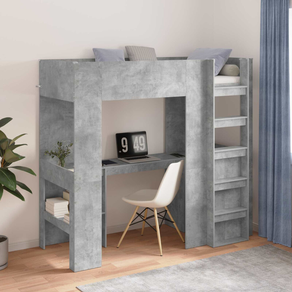 Vidaxl Loft Bed Frame With Desk With Storage Concrete 75 X 190 Cm Grey