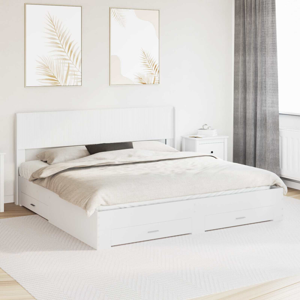 Vidaxl Bed Frame With Storage And Headboard White Engineered Wood