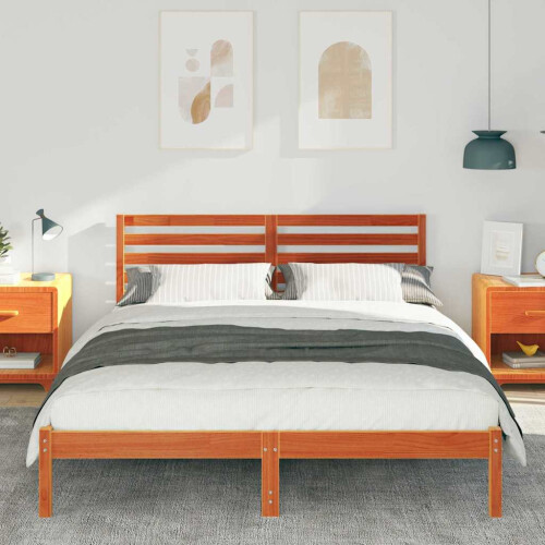 VidaXL vidaXL Bed Frame with Headboard Wax Brown 140 x 200 cm Solid Pine Wood 2