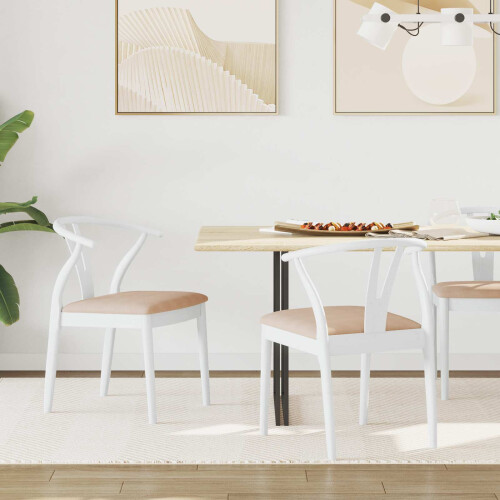 VidaXL vidaXL Dining Chair 2 pcs White and Brown Solid Rubber Wood
