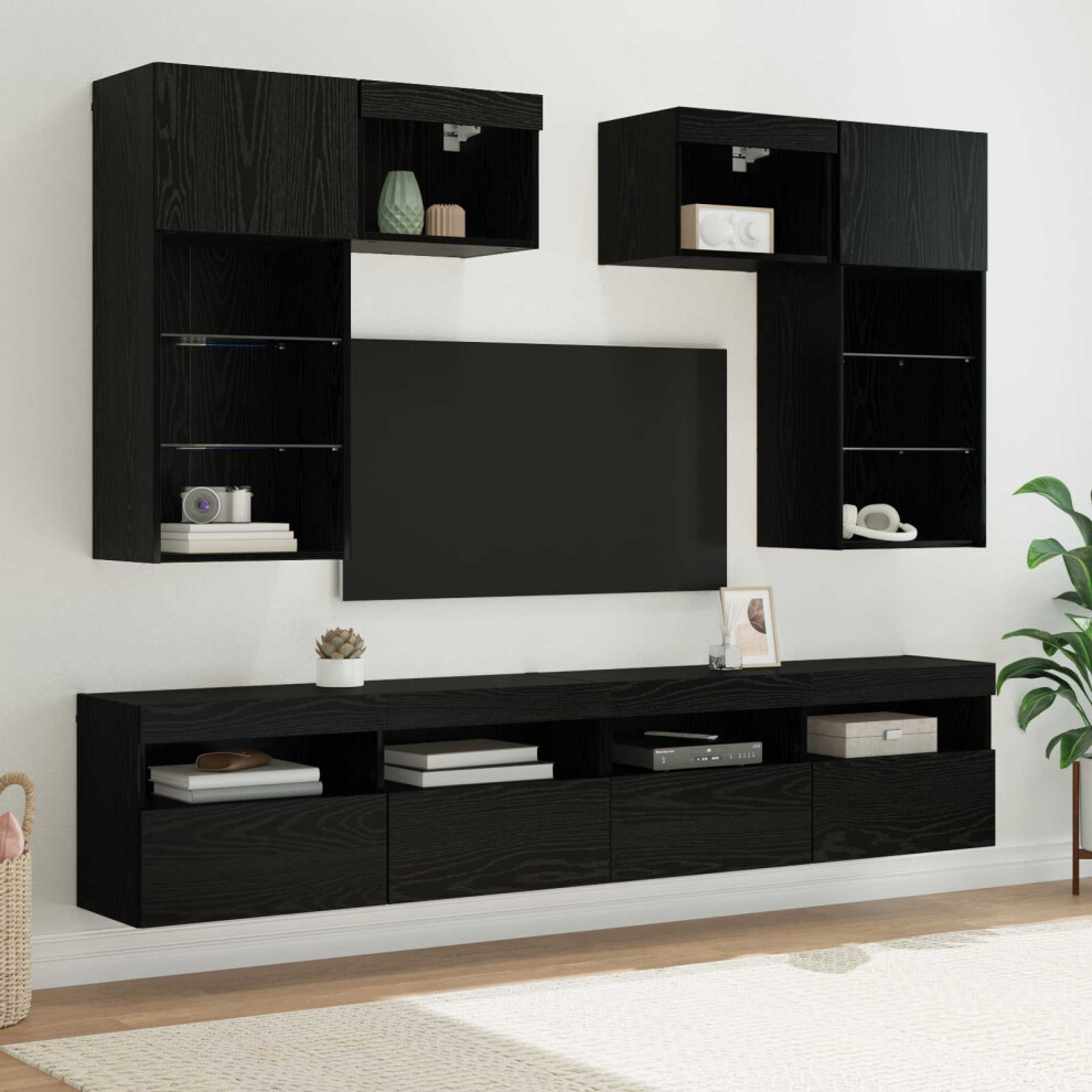Vidaxl Tv Wall Units 6 Pcs Artisan Oak Engineered Wood - Black, Black - Image 2