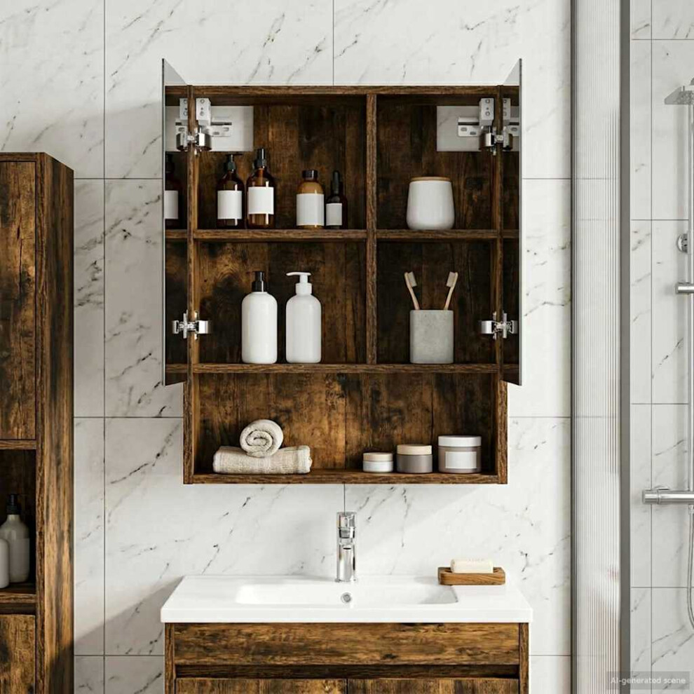 Vidaxl Bathroom Mirror Cabinet With Shelf Smoked Oak 50 X 14.5 X 70 Cm