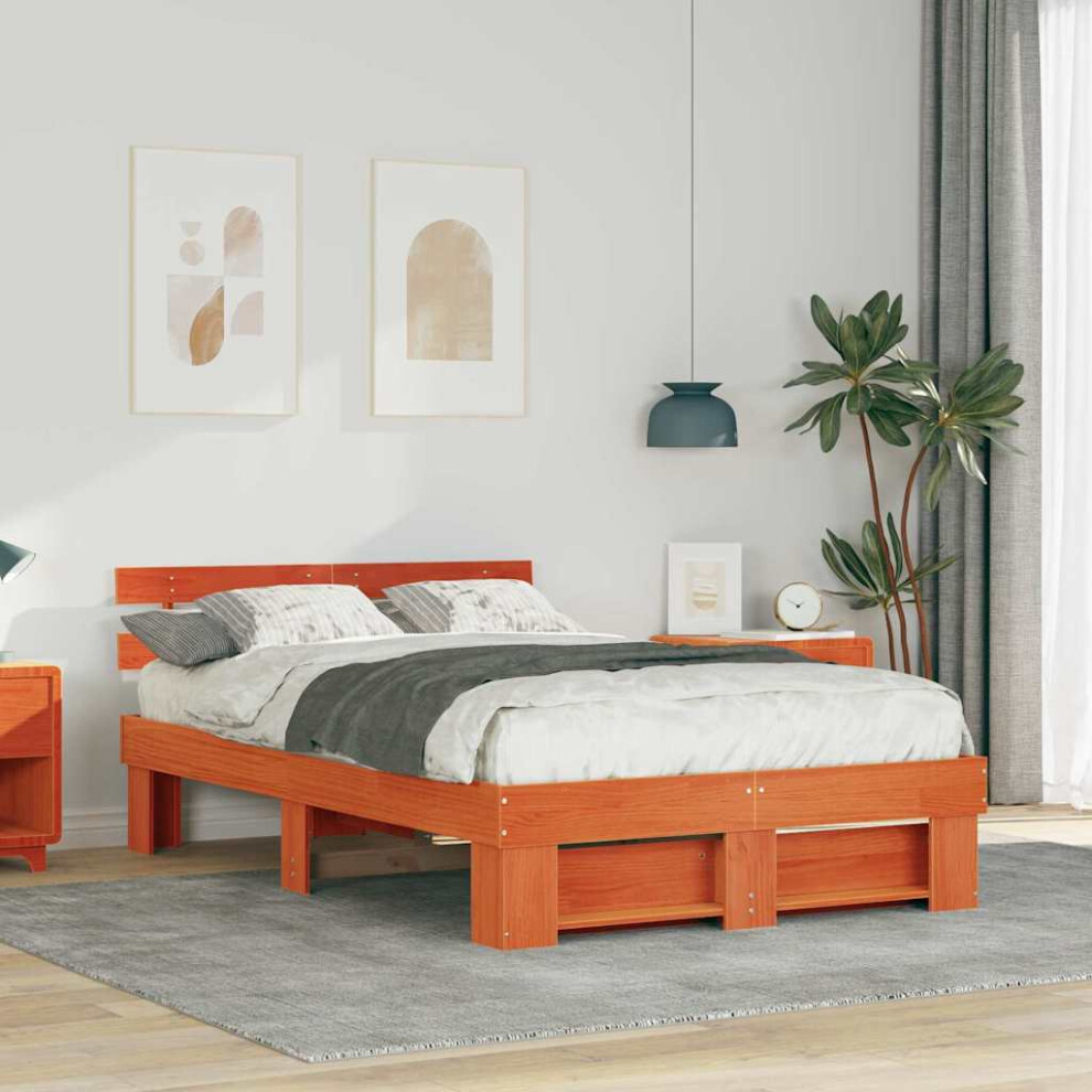 Vidaxl Bed Frame With Headboard Wax 120 X 190 Cm Solid Pine Wood Brown