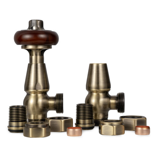 VANCOCO Antique Brass Angled TRV & Lockshield Pair 1/2"15mm 2