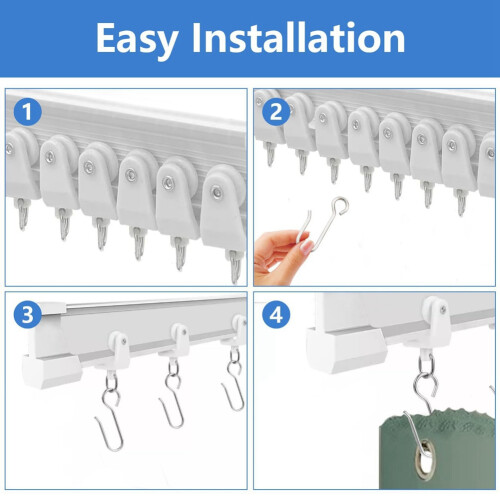 100Pcs Ceiling Curtain Track Rollers and Hooks Accessories Sets - 50 Pcs Smooth Rollers with 50 Pcs Metal S Hooks