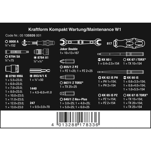 Wera Wera 135926 Kraftform Kompakt W1 Maintenance Kit, Silver 1