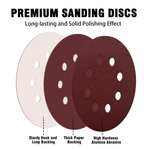 100PCS 125mm Sanding Discs 5 Inch 8 Hole Hook and Loop Sandpaper Discs 2