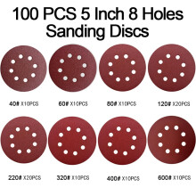 100PCS 125mm Sanding Discs 5 Inch 8 Hole Hook and Loop Sandpaper Discs