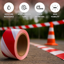 Berry NonAdhesive Barrier Tape Red White 100 Meter x 3 Inch Warning