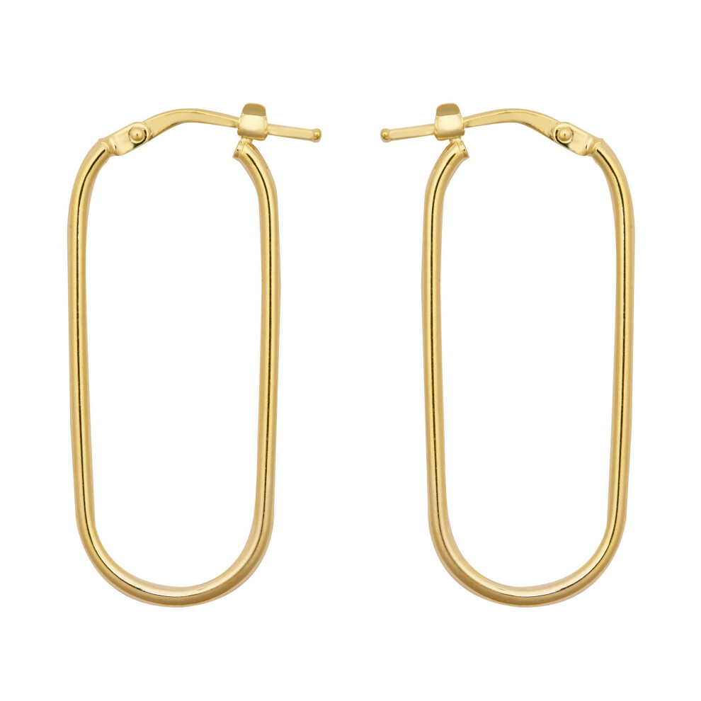 Jewelco London Ladies 9Ct Yellow Gold Paperclip Pill Oval Hoop 1Mm Drop Earrings, 35Mm - Jer802 Gold,Yellow