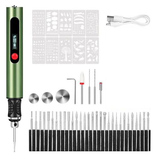 USB Rechargeable Engraving Pen,  Rotary Tool Kit for DIY, Jewelry, Model Making - Green