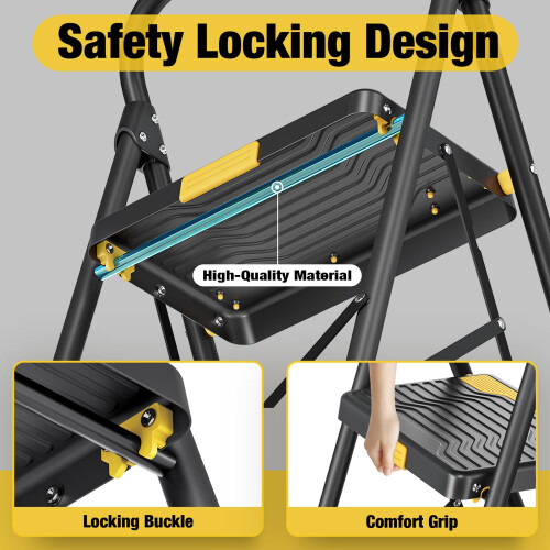 Urackify 2 Step Ladder HeavyDuty 330 LBS Capacity Wide AntiSlip Steps 2