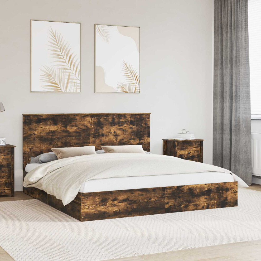 Vidaxl Storage Bed With Drawer Smoked Oak 180 X 200 Cm Engineered Wood