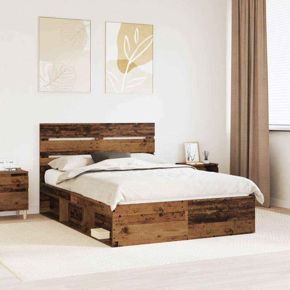 Vidaxl Bed Frame With Headboard Old Wood 150 X 200 Cm Solid Pine Wood