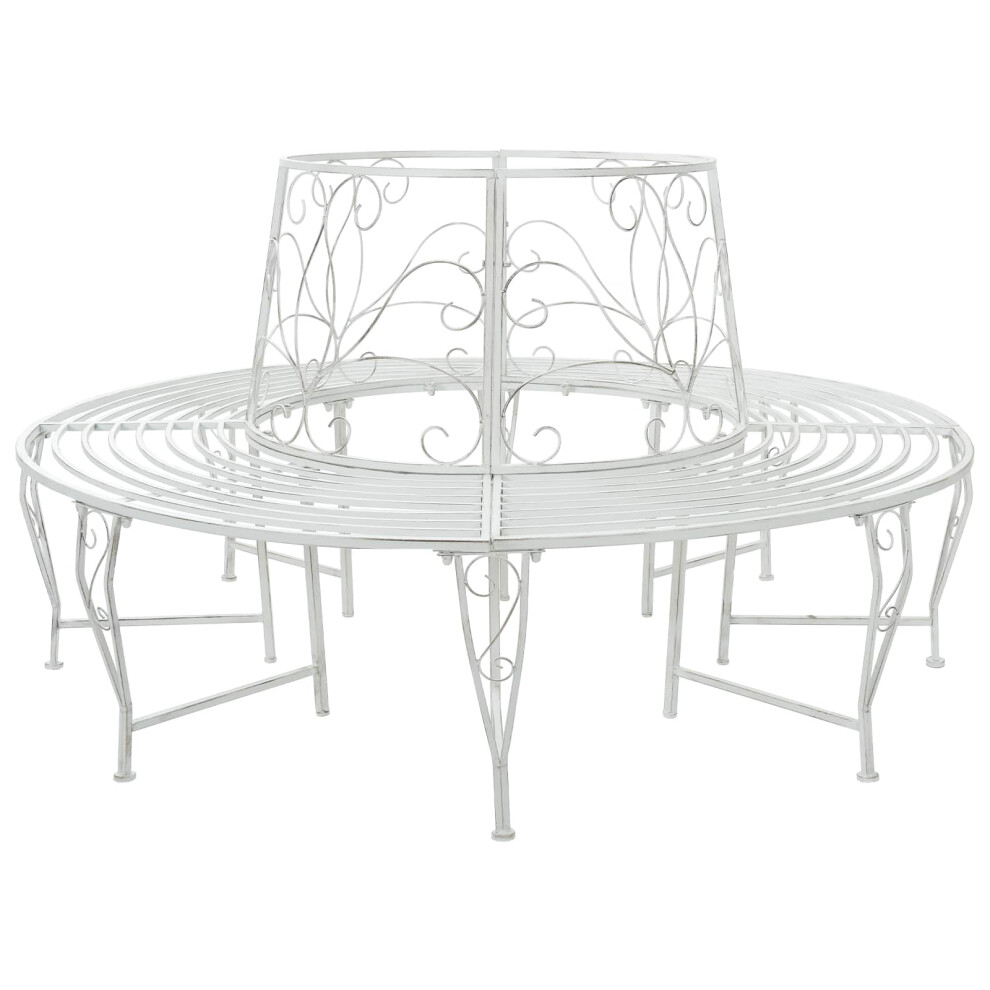 Vidaxl Tree Bench 8-Seater Ø 160 X 89 Cm Steel Antique White Round