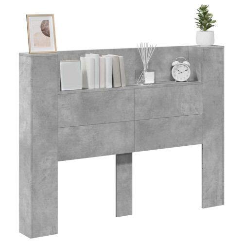 VidaXL vidaXL Storage Headboard with LED Concrete Grey Engineered Wood 2