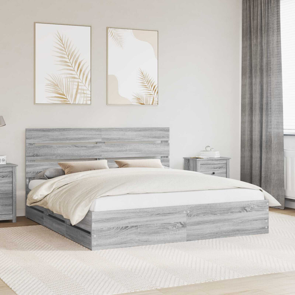 Vidaxl Bed Frame With Drawer Grey Sonoma 200 X 200 Cm Engineer Wood
