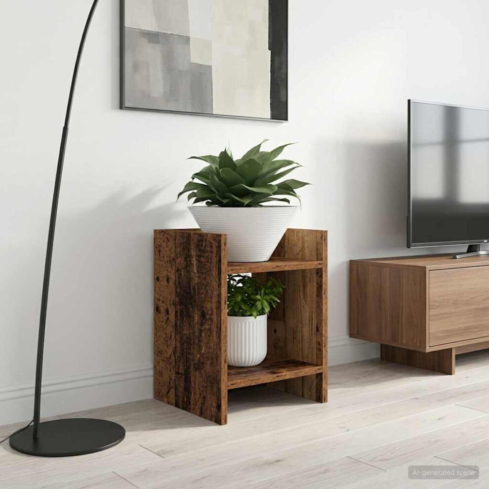 Vidaxl Plant Stand With Shelf Old Wood 30 X 30 X 40 Cm Engineered Wood