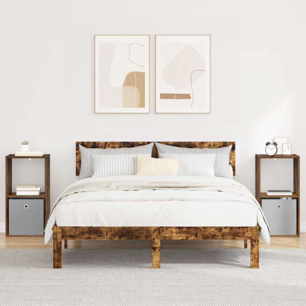Vidaxl Bedside Table With Drawer 2 Pcs Smoked Oak 35 X 32 X 68.5 Cm