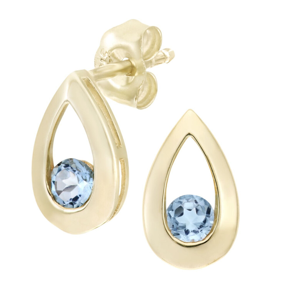 Jewelco London 9Ct Yellow Gold Round 0.32Ct Blue Topaz Teardrop Drop Earrings - Pe0axl1804ybt