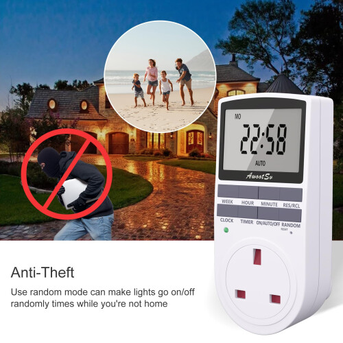 Awootsv Digital Timer Plug Socket with LCD Display 24 HoursWeekly Indo 1