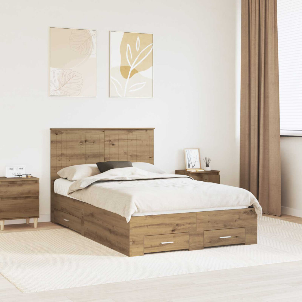 Vidaxl Bed Frame With Drawer Artisan Oak 120 X 190 Cm Engineered Wood