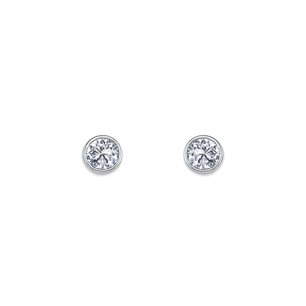 Jewelco London Rhodium Plated Sterling Silver Round Cubic Zirconia Solitaire Stud Earrings 5Mm 6Mm - Aes113b