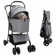vidaXL Folding Pet Stroller Adjustable Grey 81 x 47 x 99 cm Polyester